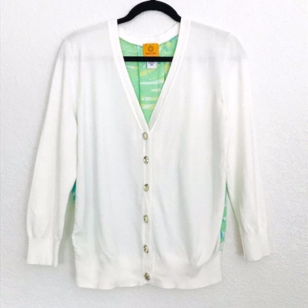 Ruby Rd. | White & Green Print Cardigan